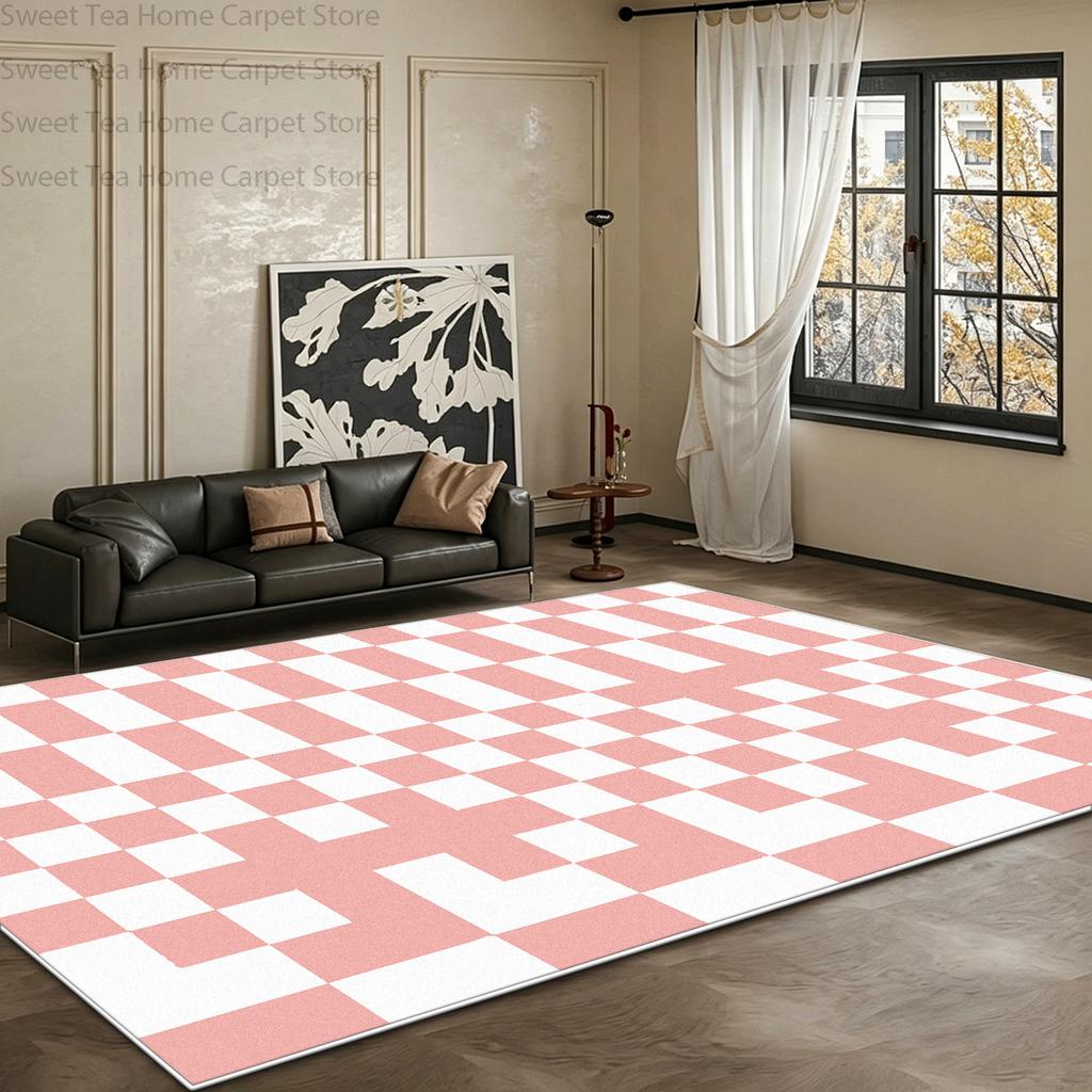 Retro Color Blocked Geometric Living Room Carpet Decoration Home Antiskid Machine Washable Bedroom Mat Soft Fluffy Lounge Rug