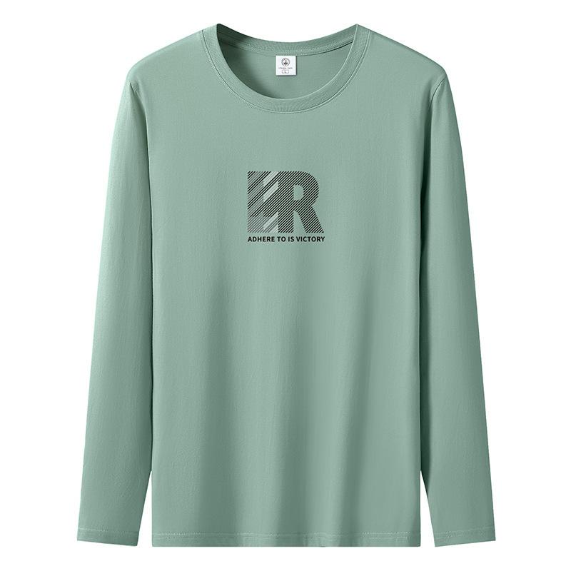 Big R Pattern Mens Long Sleeved Tee Shirt Pure Cotton S-5XL Man Casual Pullovers