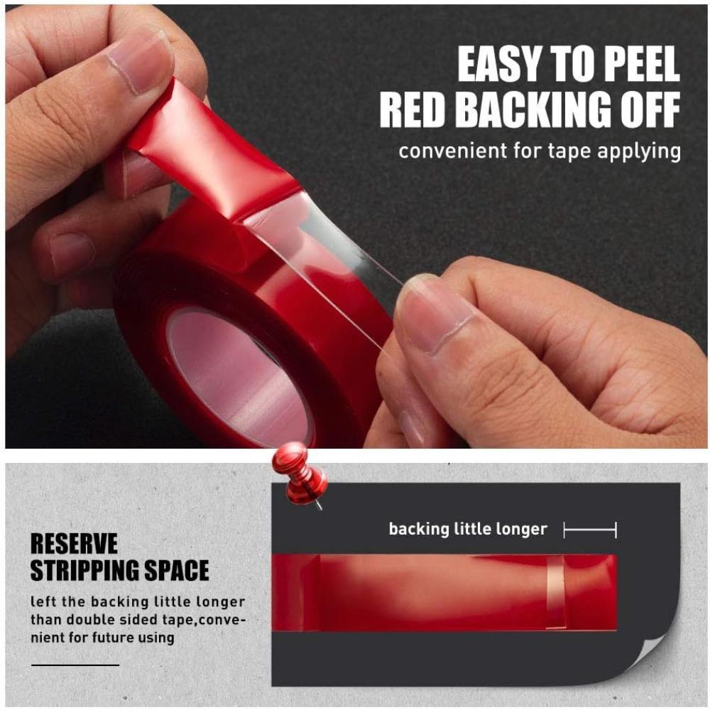 Red Acrylic Double-Sided Tape, Transparent, Strong Adhesive, No Trace, 6mm–30mm, for Phone, LCD, and Car Use
