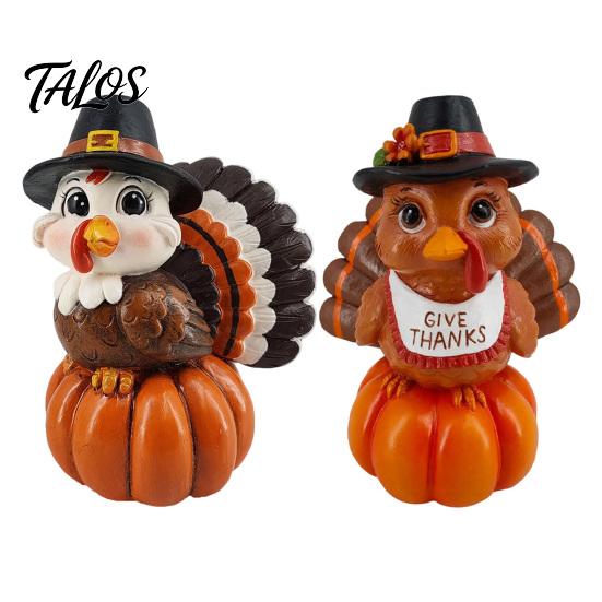 Cute Turkey Statue for Autumn Resin Pumpkin Ornament Thanksgiving, Harvest Festive Tabletop Holiday Gift Friends And Family Figurine with Retro