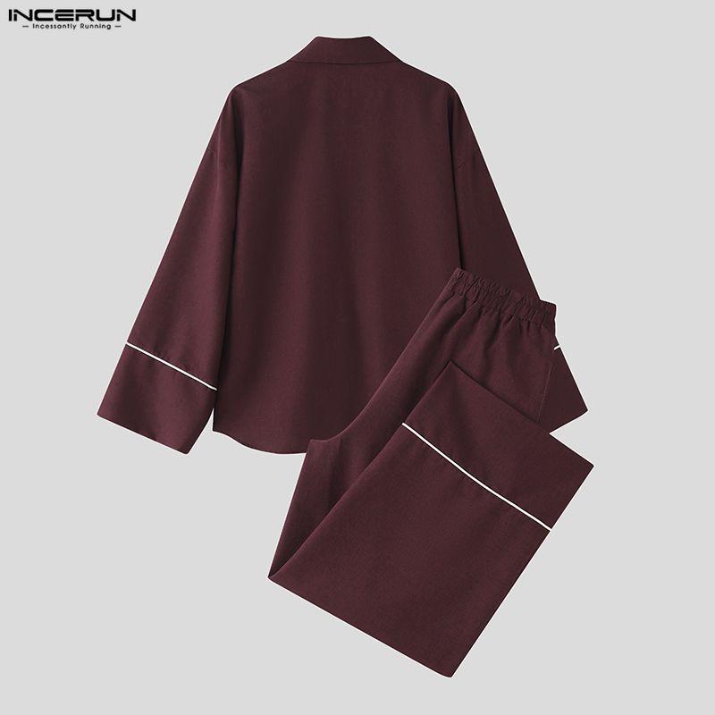 INCERUN Two Pieces Outfits Men Long Sleeve Kimono Shirt and Long Straight Pants Sets