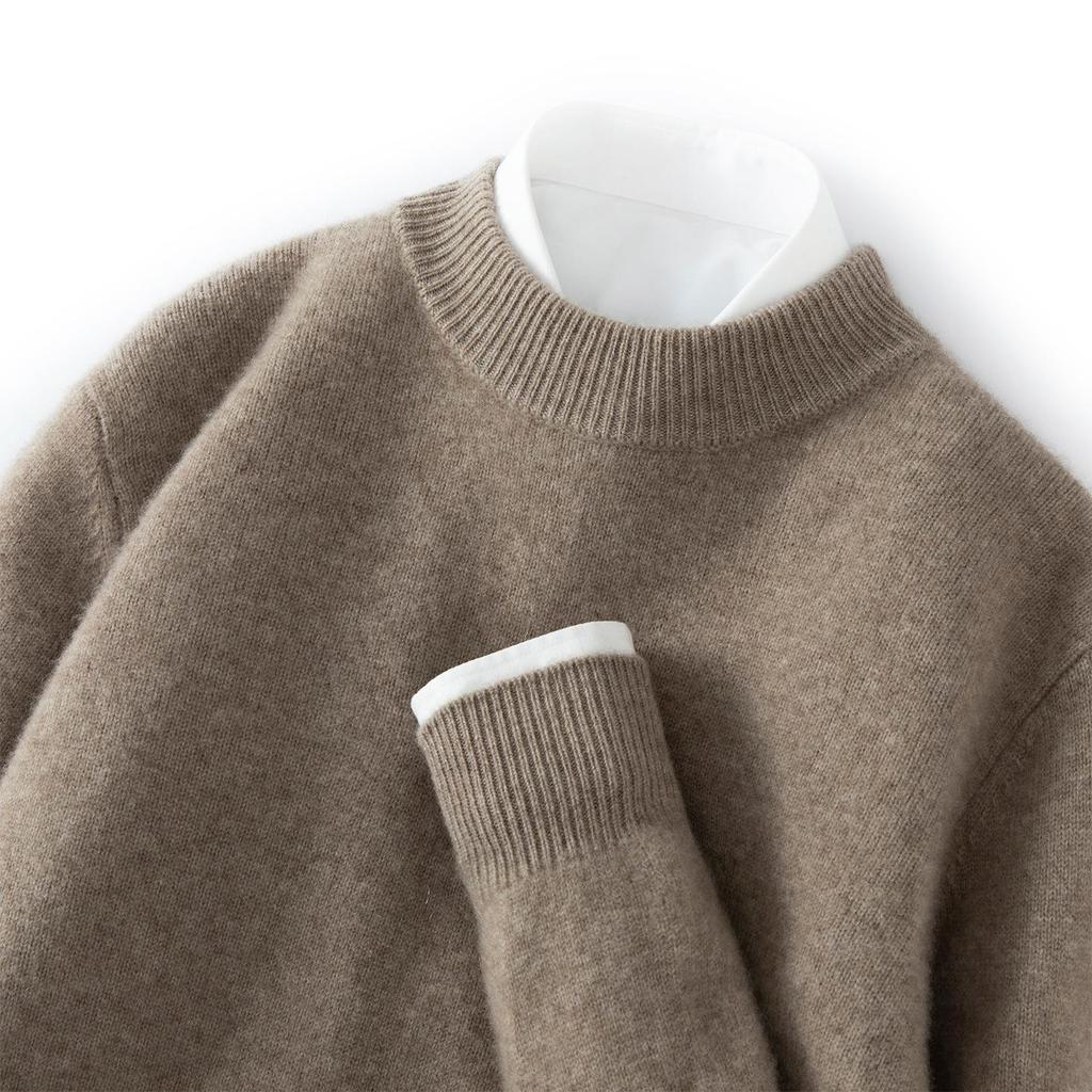 Men's Autumn Thickened Cashmere Round Neck Sweater - Light Business Style
