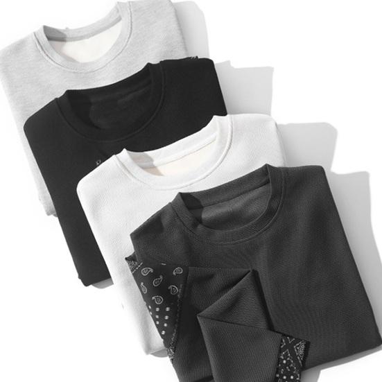 Bărbați hanorac casual cu design vafă fals din două piese cu mânecă lungă, top cu gât oana-gât, pulover de îmbinare pentru petrecere streetwear