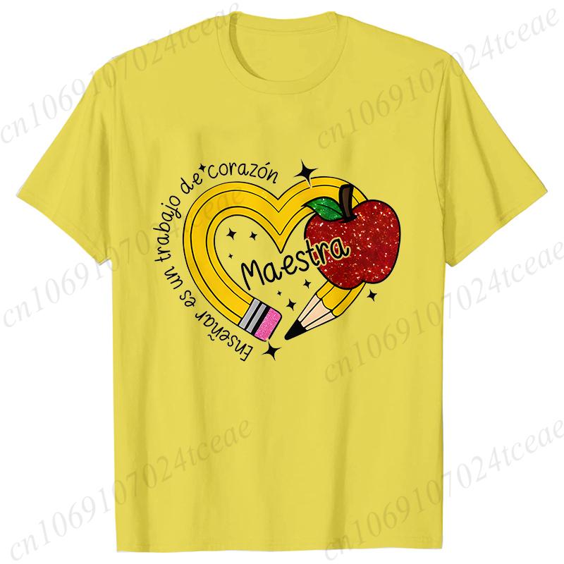Casual Pencil MAESTRA Print Teachers Girl T-shirts Casual Short Sleeve Womens T-shirt Round Neck Fashion Teacher Tee Clothing