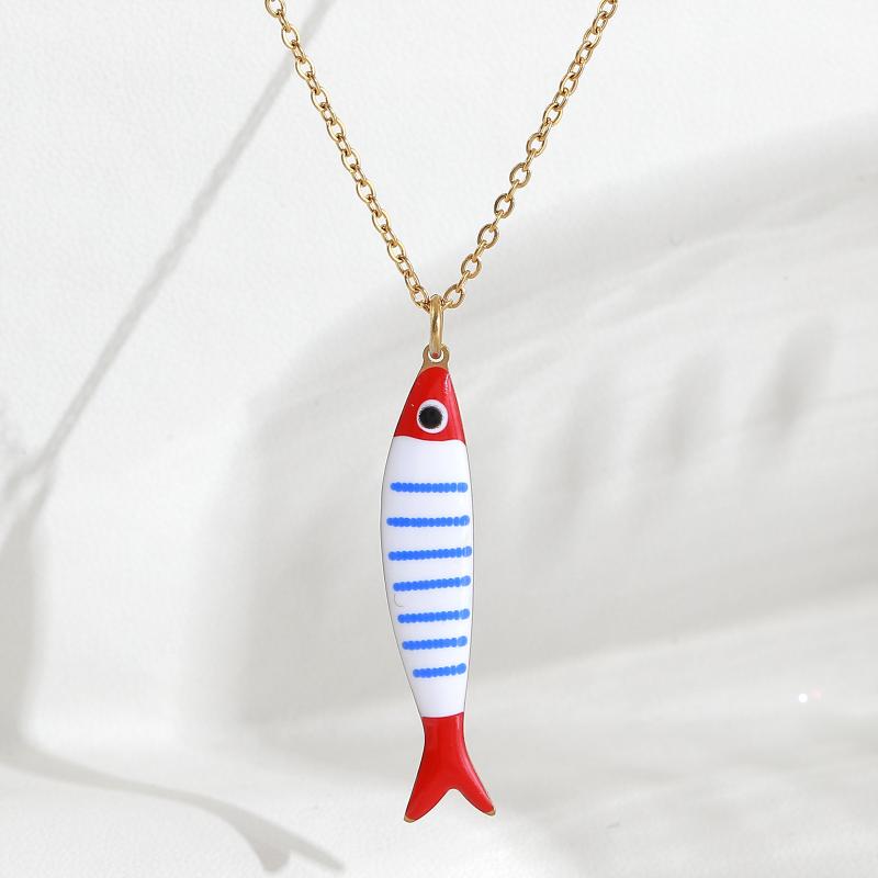 Cute Exquisite Colorful Fish Pendant Necklaces For Women Girls  Stainless Steel Necklace Summer Beach Jewelry Gift