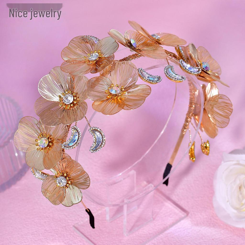 NS410 Retro Korean Metal Flower Multi-Layer Headband with Three-Dimensional Hollow Gold Design