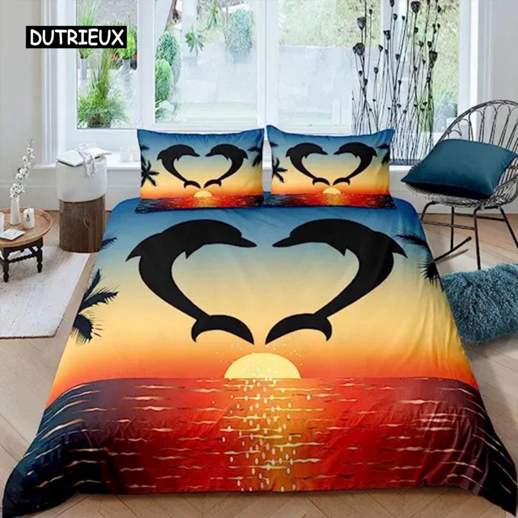 Delfin Seaworld Bettbezug Mikrofaser Meeresschildkröte Unterwasserwelt Grau Delfin Ozeanblau zur Dekoration Kind Jungen Mädchen Erwachsene