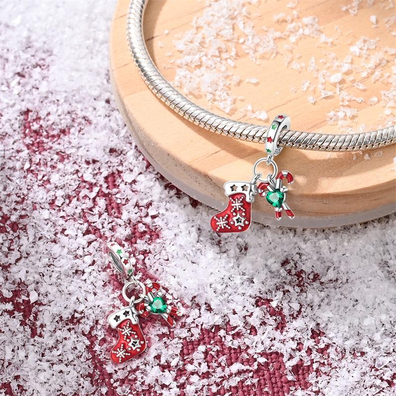 Christmas Charms Creative Santa Claus Christmas Tree Red Socks Boots Copper Beads Diy Bracelets Jewelry For Women