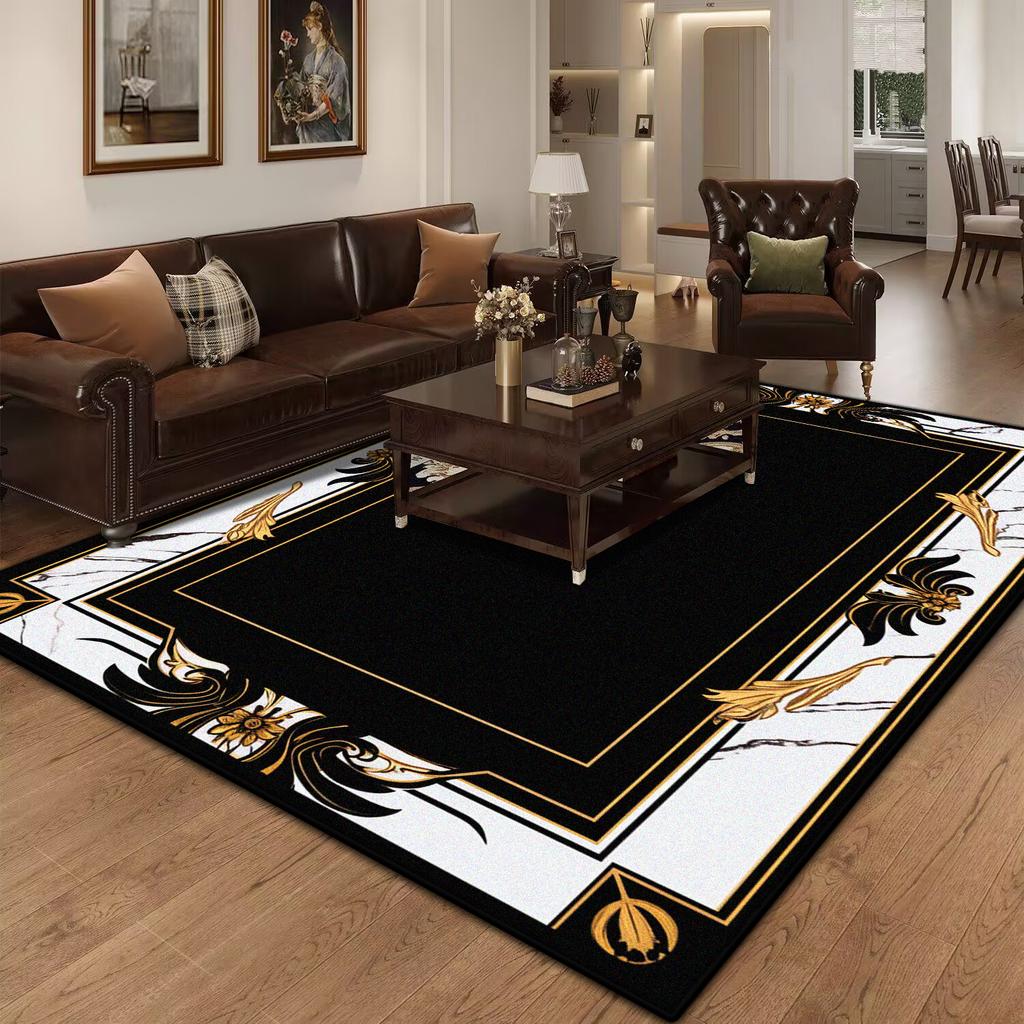 Marble Luxury Carpet for Living Room Decorations Sofa Table Large Area Rugs Black Gold Long Hallway Floor Mat Anti-slip Doormat