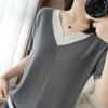 V-neck Pure Cotton Fake Two-piece Short-sleeved Womens Summer Comfortable T-shirt Trendyable and Versatile Half-sleeved Trendyable Base Top