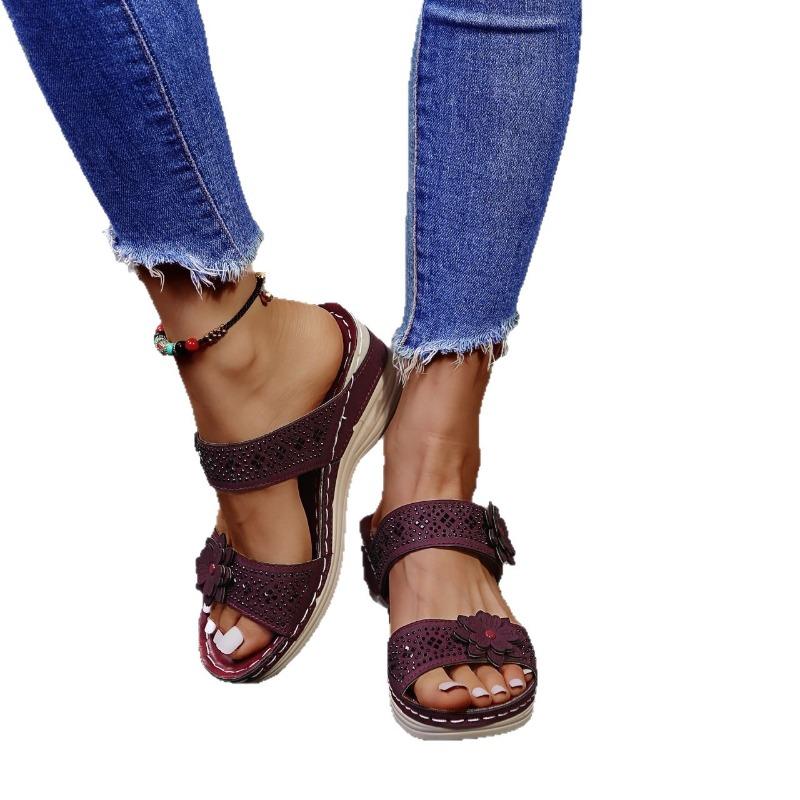 New Style Shoes, Large-sized Women's Shoes, Beach Cool Slope Heel One-shoulder Slippers