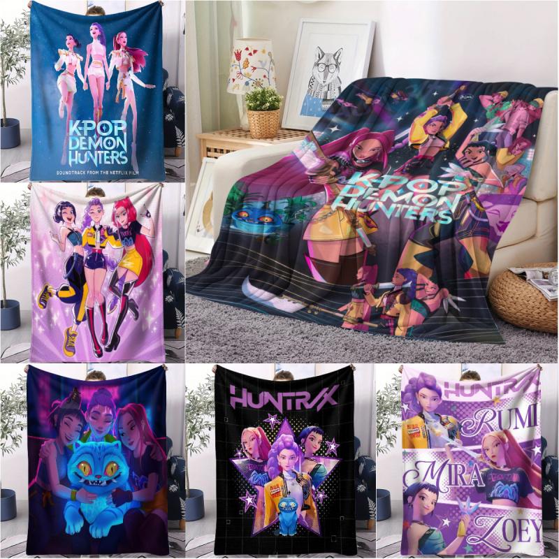 K-Pop Demon Hunters Regali per Fan Coperta Anime Coperta Plaid in Flanella Adatta Casa Tempo Libero Campeggio Viaggio Coperta Multifunzionale