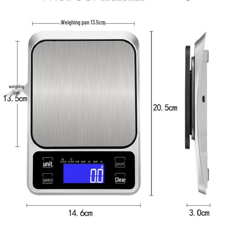 Electronic 10kg Stainless Steel Platform Kitchen Scale, 0.1g Precision for Food & Baking