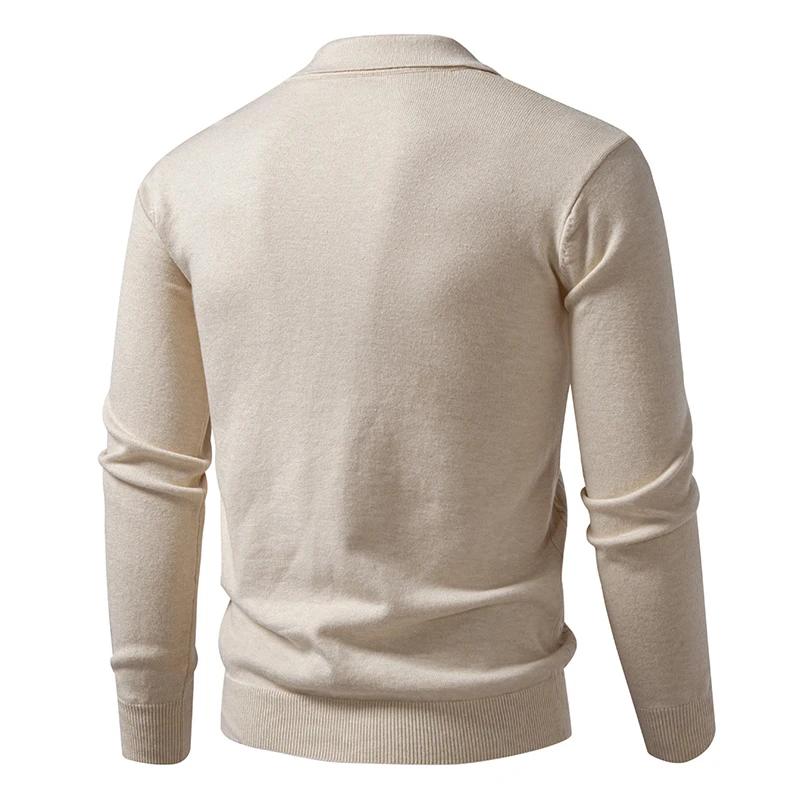 Spring Autumn Men's Knitted Pullovers Solid Color Full Sleeve Turn Down Collar Smart Casual Knitting Sweater Men Slim Fit Tops
