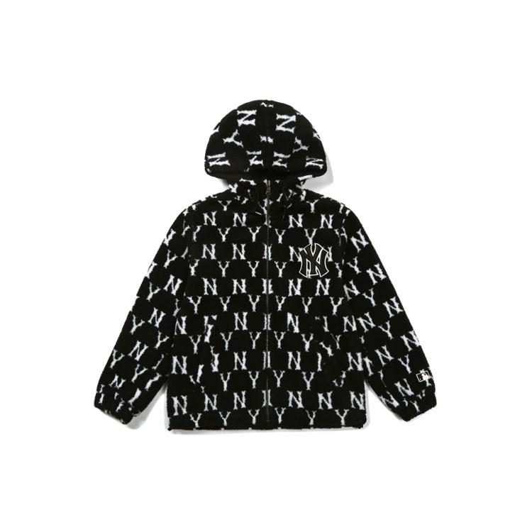 MLB Old Flower Velvet Jackets Unisex Black Hooded Moderate 31JPFM061-50L XS