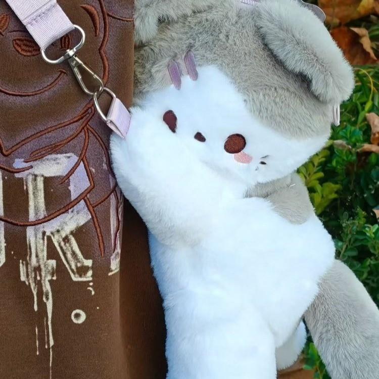 Prone Backpack Cat With Plush Animal Cartoon Crossbody Bag On Shoulders Both