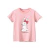 2026 Summer Cartoon Rabbit Print Children's Pure Cotton Pink Short-Sleeved T-Shirt Korean Brand Children's Clothing Girls' Tops