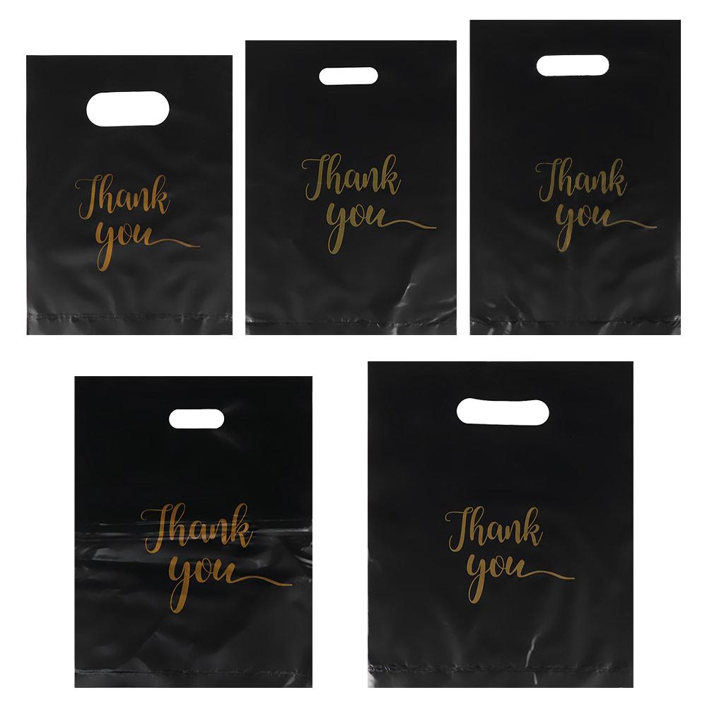 100 Pcs Waterproof Thank You Packaging Bag with Handle Shopping Bag Plastic Thank You Bags Cookie