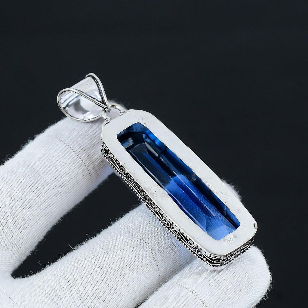 Long Tanzanite Gemstone Silver Antique Pendant, 925 Sterling Silver Pendant, Silver Long Tanzanite Jewelry, Pendant For Her, For Gifts