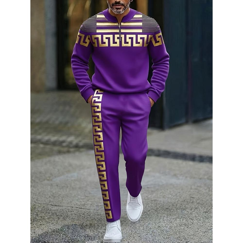 Spring Autumn Fashion Streetwear Men's Long-Sleeved Half-Zipper Stand-Up Collar Men's Casual Sportswear Two-Piece set