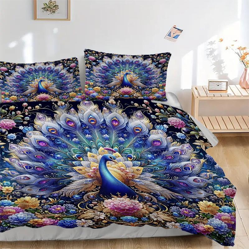 3pcs Enchanted Peacock Bedding Set, Including 1 Quilt Cover and 2 Pillow Shams, Without Filling, Soft and Comfortable Home Bedroom Fabric