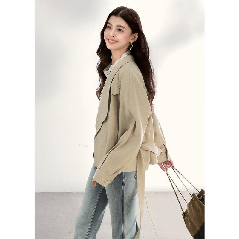 MiXiu Petite Belted Lapel Short Coat