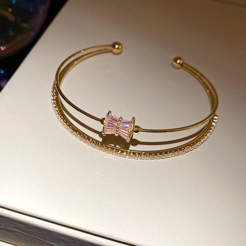 Корейский стиль, двойной открытый браслет-манжета с цветком из циркона - Изысканные, Высококачественные, Ретро украшения для женщин