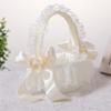 Wedding Flower Girl Basket with Lace Trim Handle Bowknot Flower Baskets for Wedding Ceremony Party Floral Arrangement