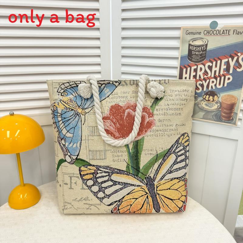 Canvas Embroidered Shoulder Bag With Large Capacity For Casual Daily Use