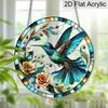 Acrylic Teal Hummingbird with Roses Suncatcher, Stained Glass Effect Window Hanging Ornament for Bird & Nature Lover Gifts