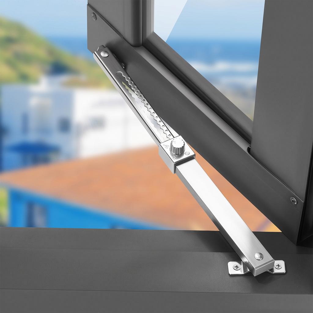 Window Wind Brace Stay 17-Position Lock Adjustable Casement Limiter 182-291mm Stainless Steel Aluminum Alloy for Casement Window
