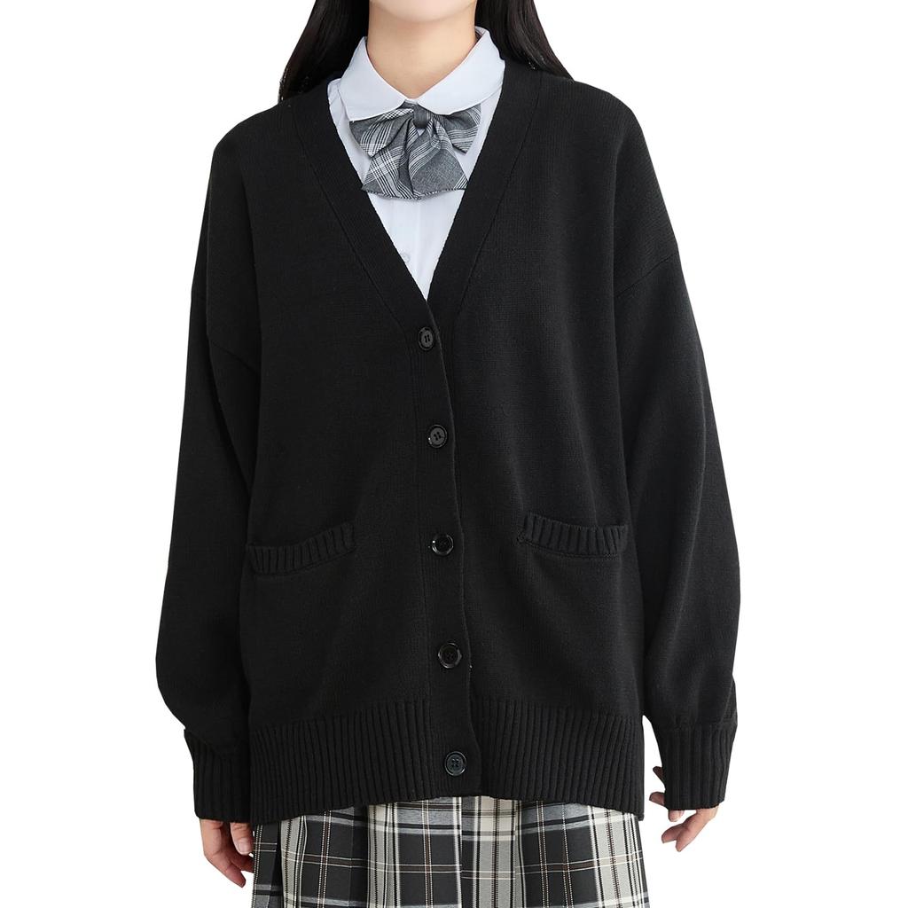 Volen School Large School Cardigan, Girls' Uniform, Cardigan, Student, Size, Knit, Plain, V-Neck, Loose, Spring, Autumn, Winter, (YJP0033B-2XL)