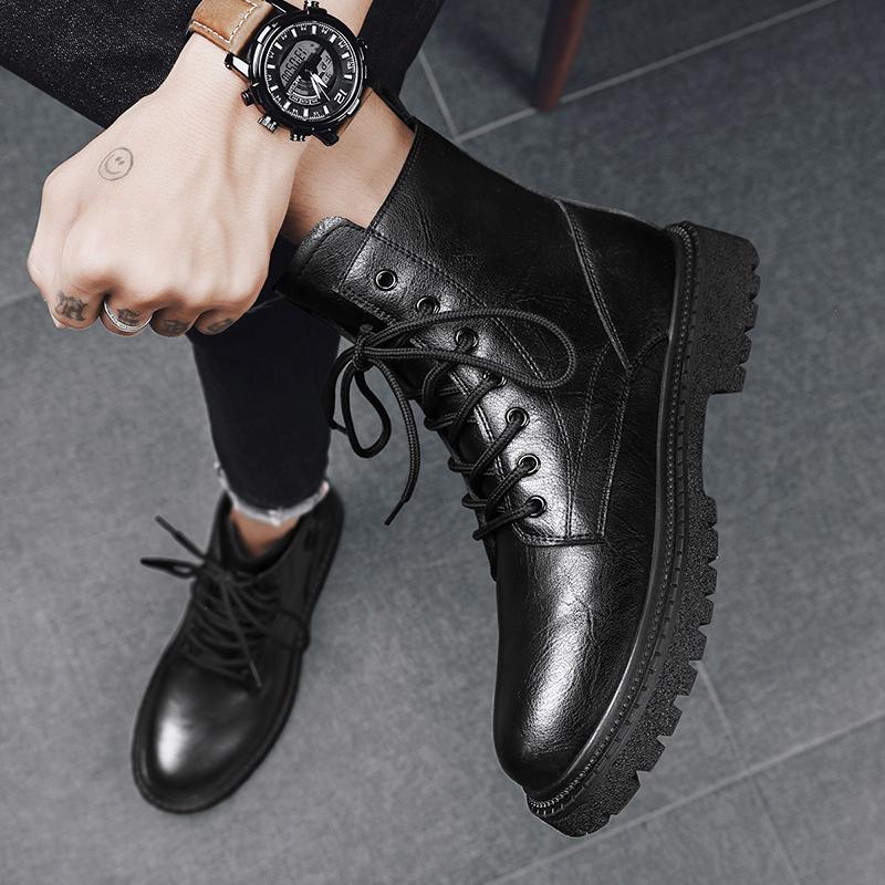 Fashion All-match Lace-Up Male Comfortable Ankle Boots Real Leather Men's Casual High Top Shoes 2024 New Arrival  Boots for Men