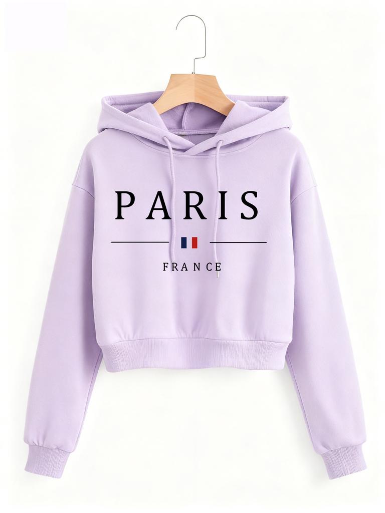 Y2k Paris France Letter Print Autumn Winter Cropped Sweatshirt Crop Top Hoodie Sweatshirts Gothic Casual Grunge Clothing