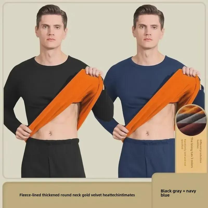 Men's Thick Fleece Thermal Underwear Set - Large Size, Cold-Proof Autumn/Winter Cotton Sweater & Pants
