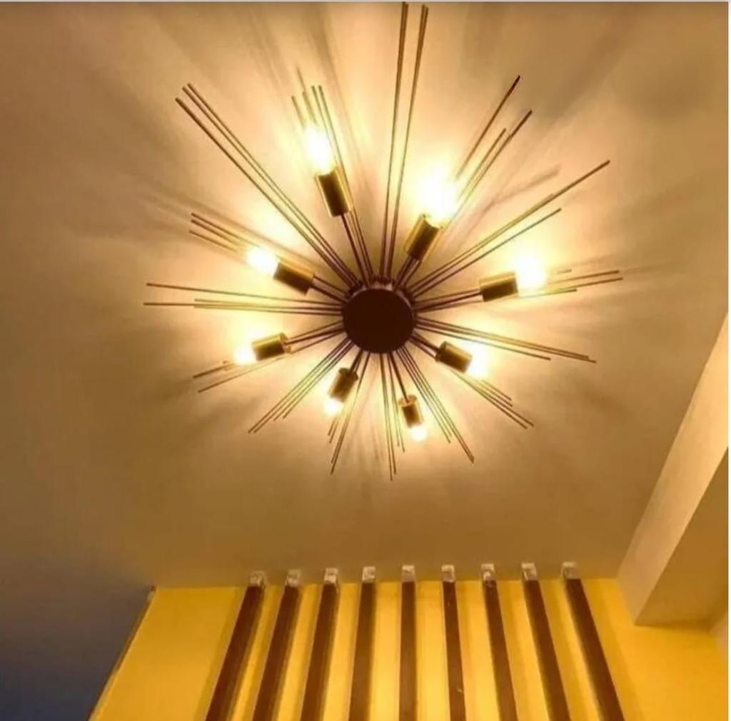 8 Light Circle Shade Brass Pendant Mid Century Brass Sputnik chandelier light Fixture