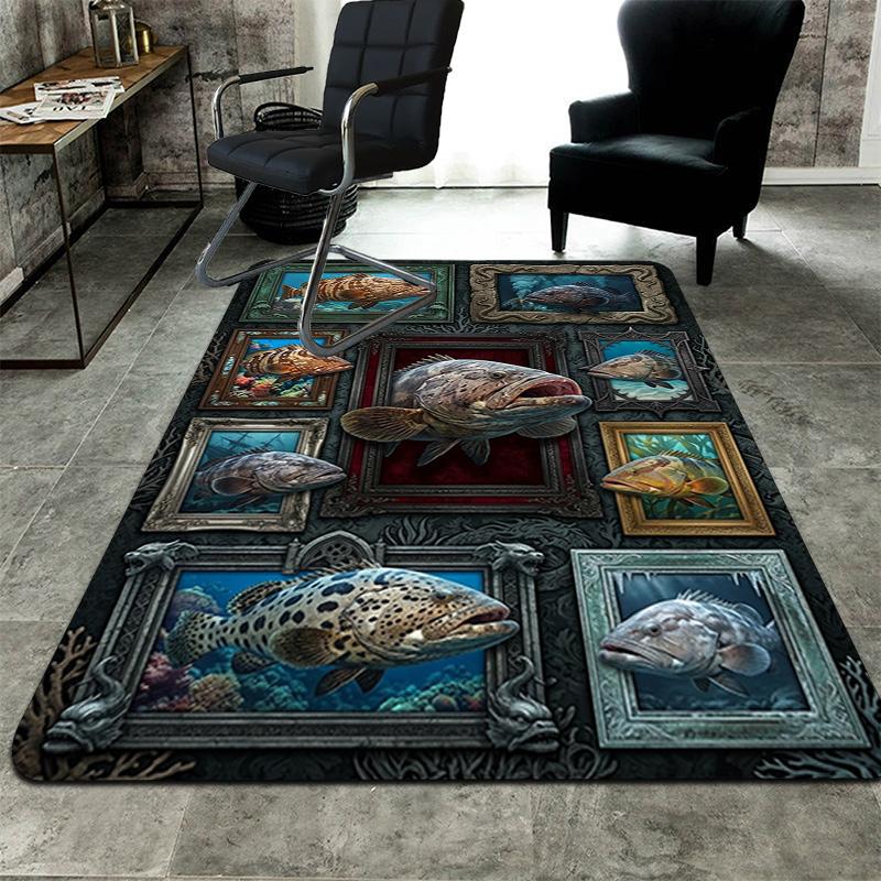 Ocean Fish Collage Pattern Rug Floor Mat for Living Room or Bedroom Soft and Comfortable Carpet a Gift for Birthday and Holiday.