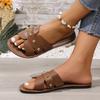 Unique Women's Flat Slippers - Casual Open Toe, Artificial Cover, Gold Buckle Strap, Comfortable Rubber Sole - Multifunctional All Season Shoes