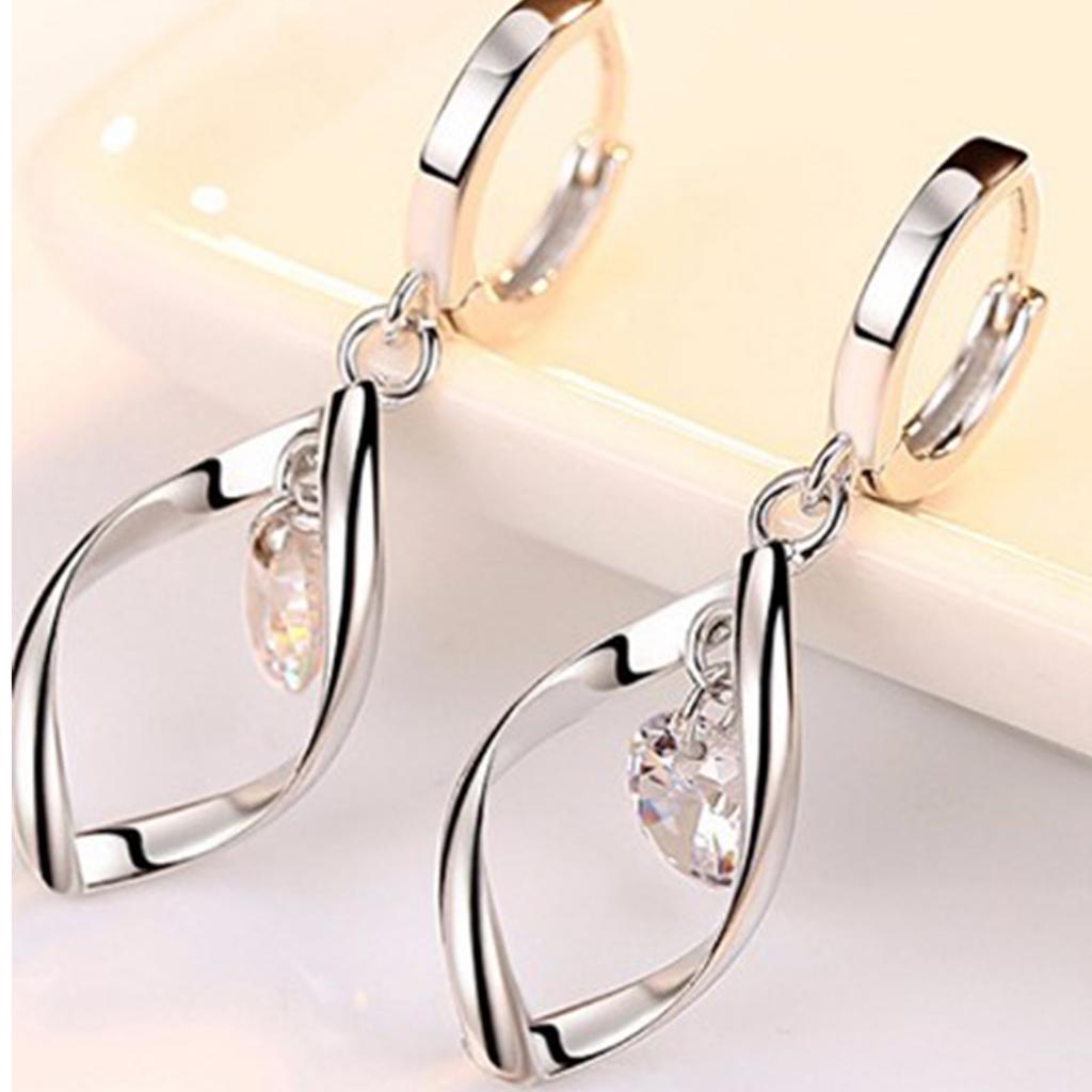 1 Pair Women White Gold Earrings Simple Zircon Hinged Dangle Drop Earrings for Balls Dates Parties Birthdays