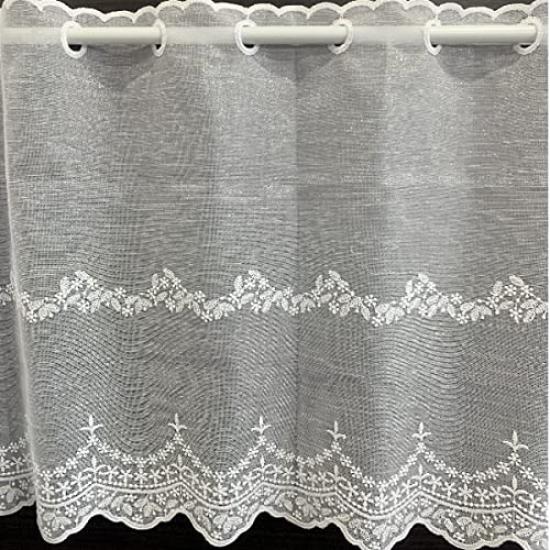 INTERIX Verbena White Cafe Curtain for Small Embroidered 165cm Wide x 45cm Made in Windows, Lace, Long, Japan, CF1-165-45