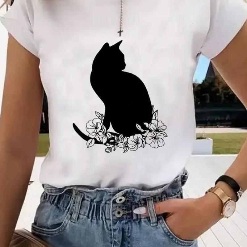 Short Sleeve Print Clothes Women Spring Summer FeUnisex Tee Fashion Cat Love Sweet Valentine Shirt Lady Graphic Tshirt Clothing