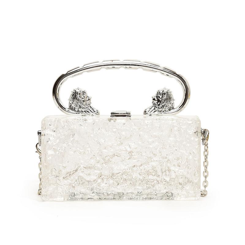 

Acrylic box bag women s 2025 new European and American fashion ice crack personalized portable messenger dinner bag tide прозорий