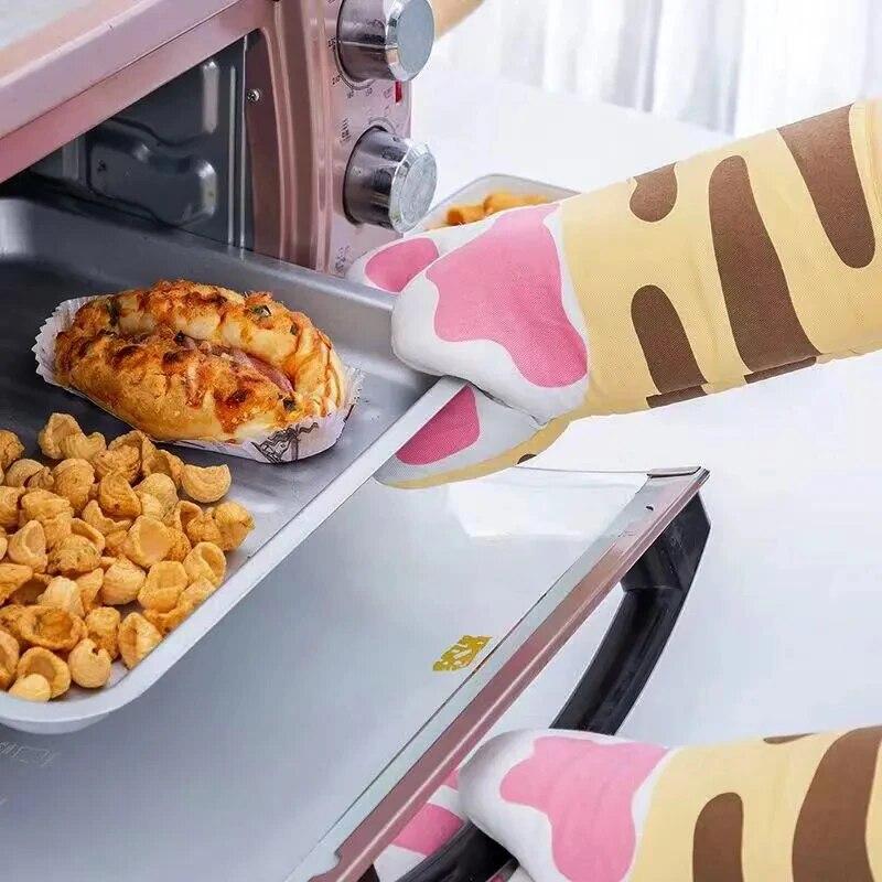 Microwave Long Cotton Gloves Cute Cat Paws Oven Insulation Gloves Heat Resistant Non-Slip Single Glove Kitchen Baking Supplies One Pack