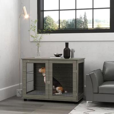 PawHut Wooden Indoor Dog Crate with One Door, Grey