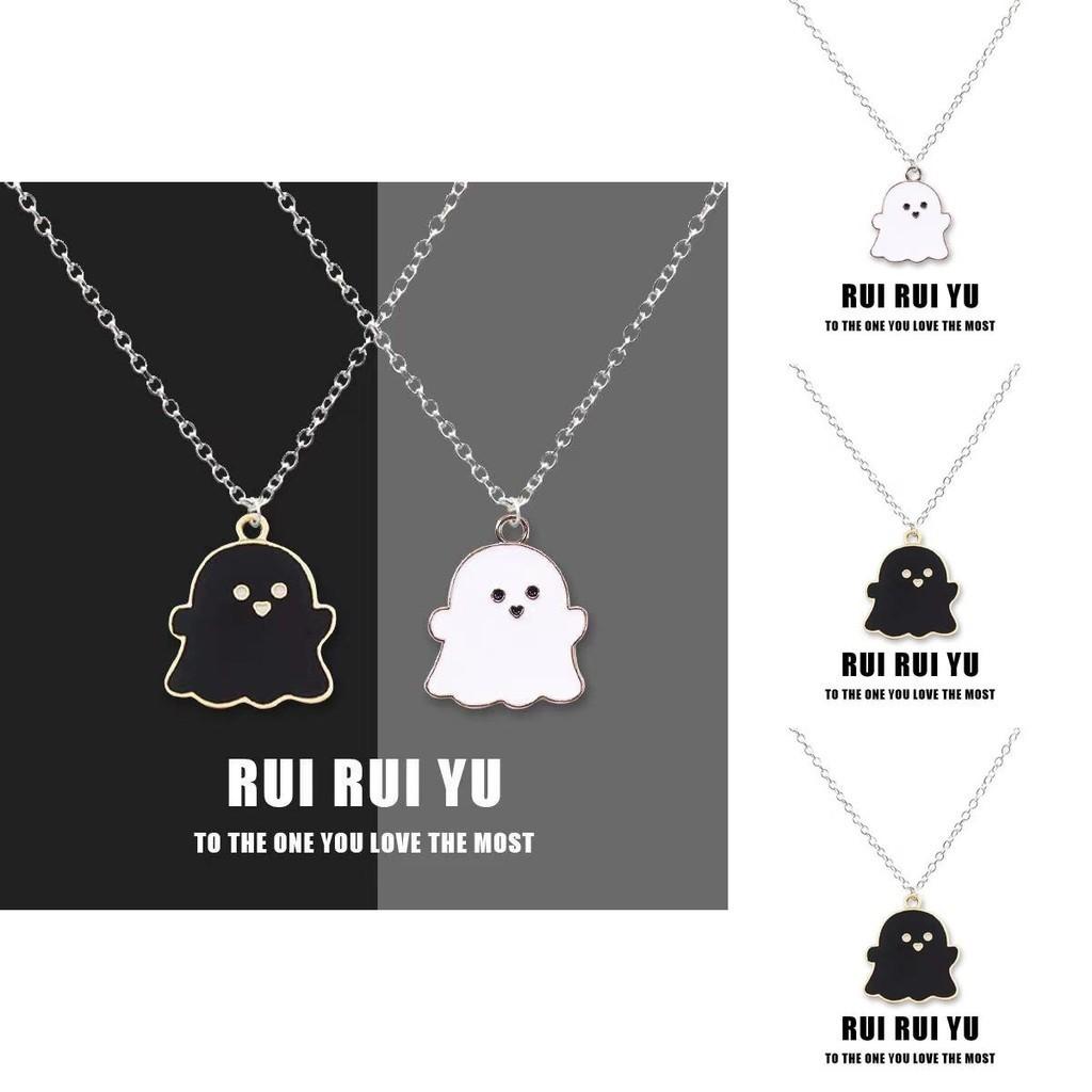 Black And White Ghost Necklace Halloween Gift Alloy Pendant Cartoon Style Regular Chain