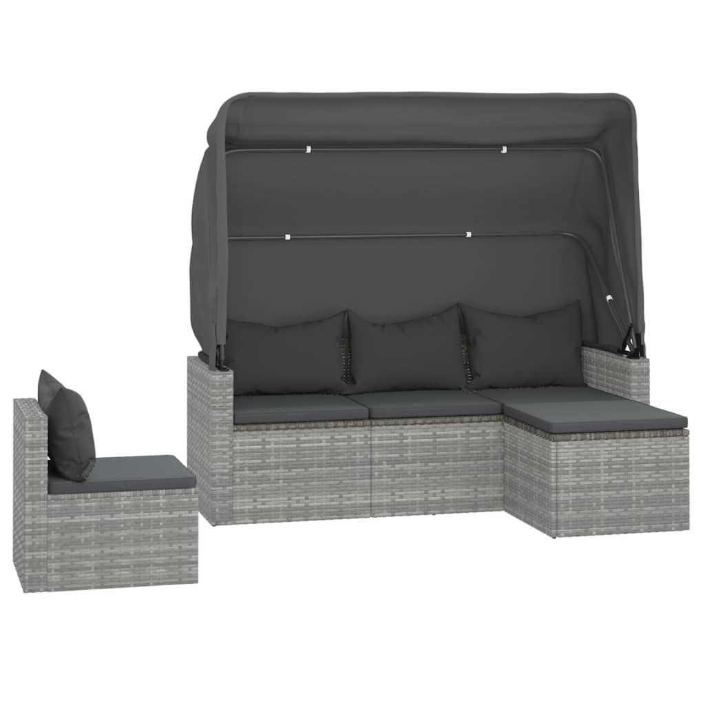 Vidaxl 4-Cz. Garten-Sitzgruppe, Kissen, Grau, Rattan PE
