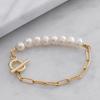 New European and American Style Minimalist Freshwater Pearl Bracelet, Featuring Stainless Steel Geometric Paperclip and Pearl Combination