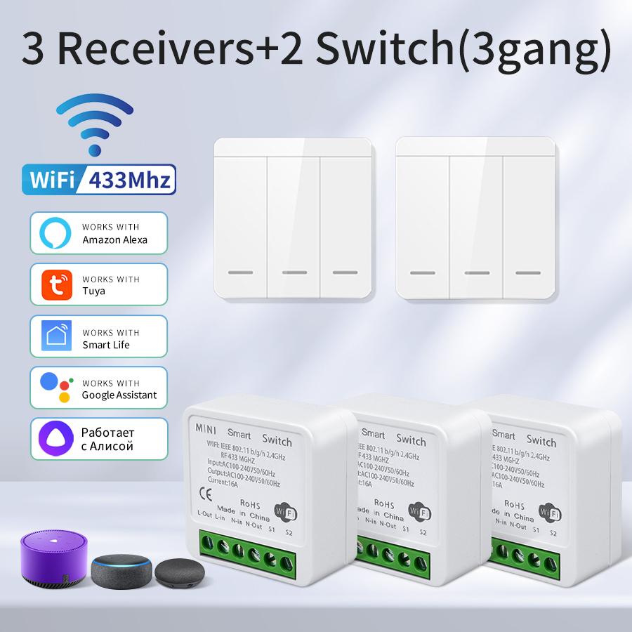 Tuya Smart WiFi Switch For Lighting RF 433MHz Wireless Switch Smart Life APP Voice Control Work With Alexa Google Home Alice
