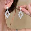 Silver Needle Zirconia Pearl Rhombus Stud Earrings - Elegant Geometric Design for Women