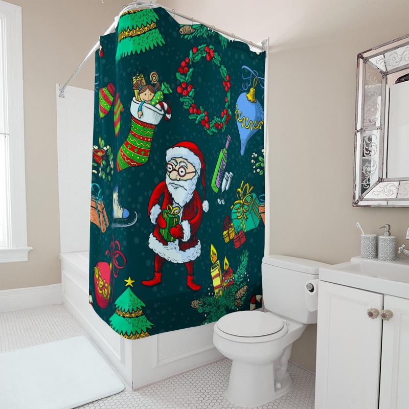 Tu Christmas Shower Curtain Santa Claus Holiday Festive Bathroom Decor Waterproof Fabric Xmas Home Decor Gift Idea Festive Seaso